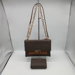 Michael Kors Medium Cece Signature Chain Shoulder Bag and Wallet Set Brown